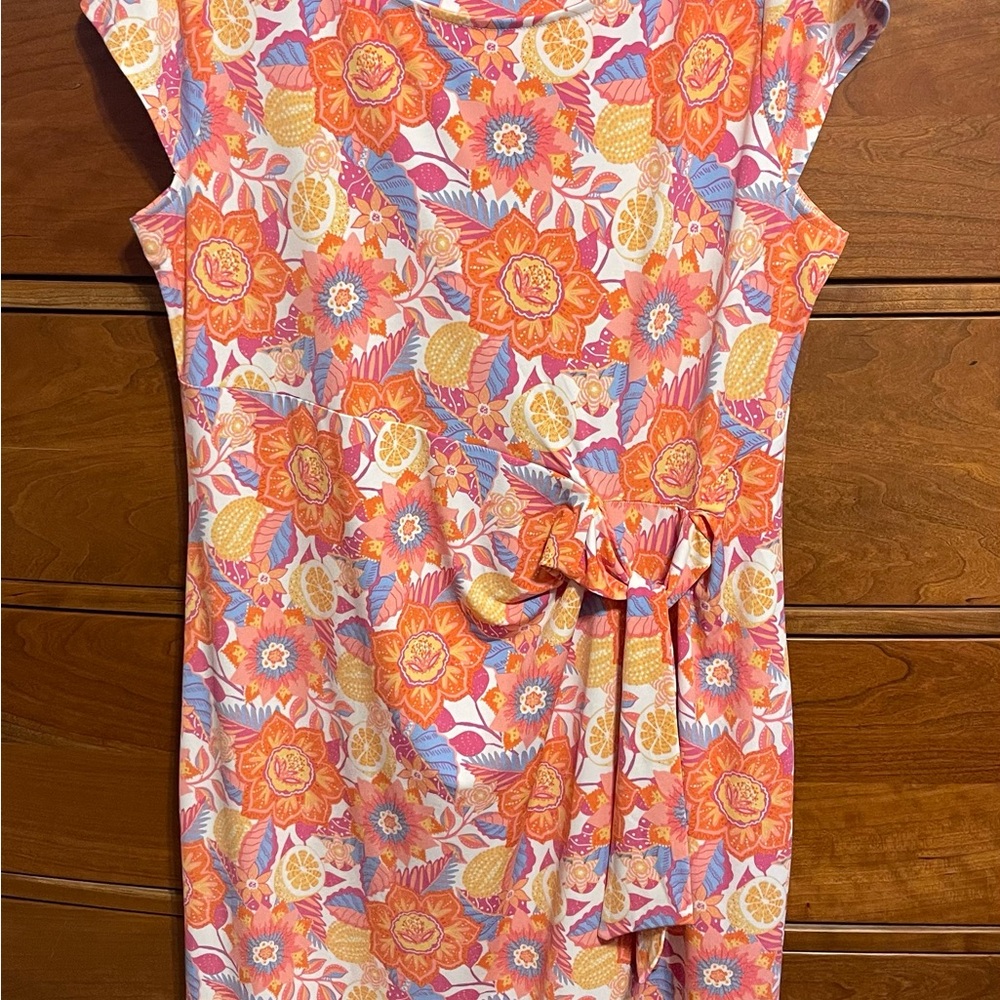 Talbots Floral Midi Dress - Orange, Yellow, Blue